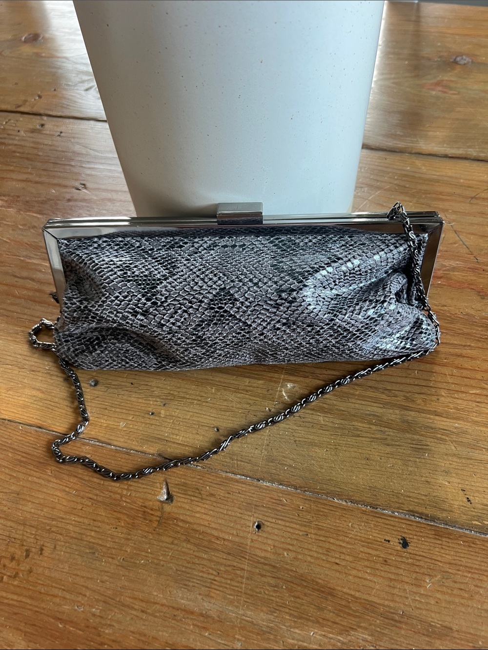 Style & Co. Gray Snake-Texture Evening Clutch with Chain